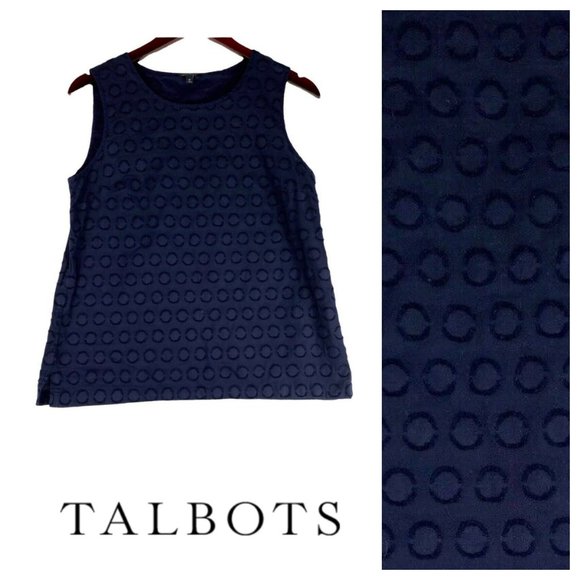 Talbots Tops - Talbots 10 Medium Tank Top Shirt Navy Blue Circle Polka Dot Textured